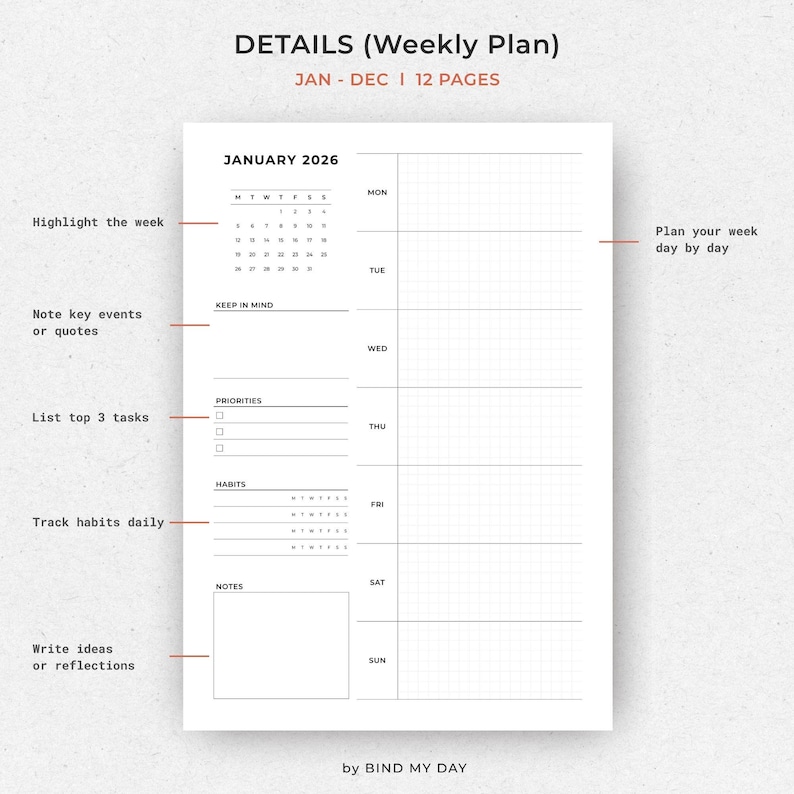 2026 Planner Bundle Printable | Minimalist Daily Weekly Monthly PDF ...