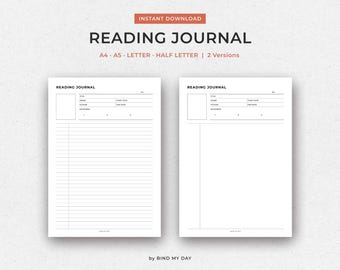 READING JOURNAL | Printable Book Log & Reading Notes | A4 A5 Letter Half Letter | 2 Versions