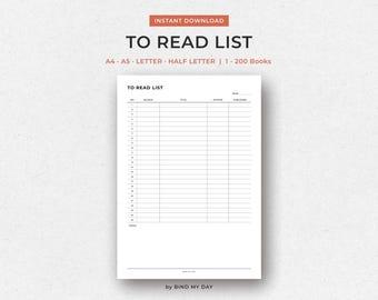 To Read List Printable – Minimal Book Tracker PDF | 1–200 Books, A4 A5 Letter