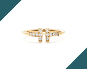 Taylor Swift wore Double T Round Brilliant Natural Diamond Wire Ring 18K Solid Gold T-Shaped Wire Ring Open Wedding BandRing Adjustable Ring