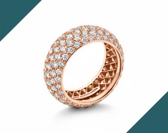 Kardashian-Inspired Five Rows Pavé-Set Round Brilliant NaturalDiamond Band Ring Thick Full Eternity Wide Wedding Band Stackable Band 18KGold
