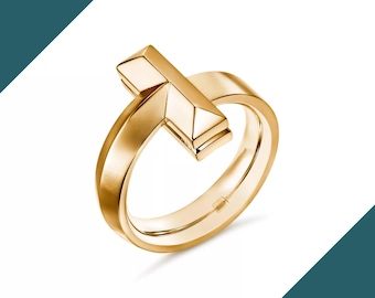 T1 Ring Löftesring Tillfredsställelsering mixa och matcha med andra t-ringar 4,5 MM bred presentring 18K massivt guld