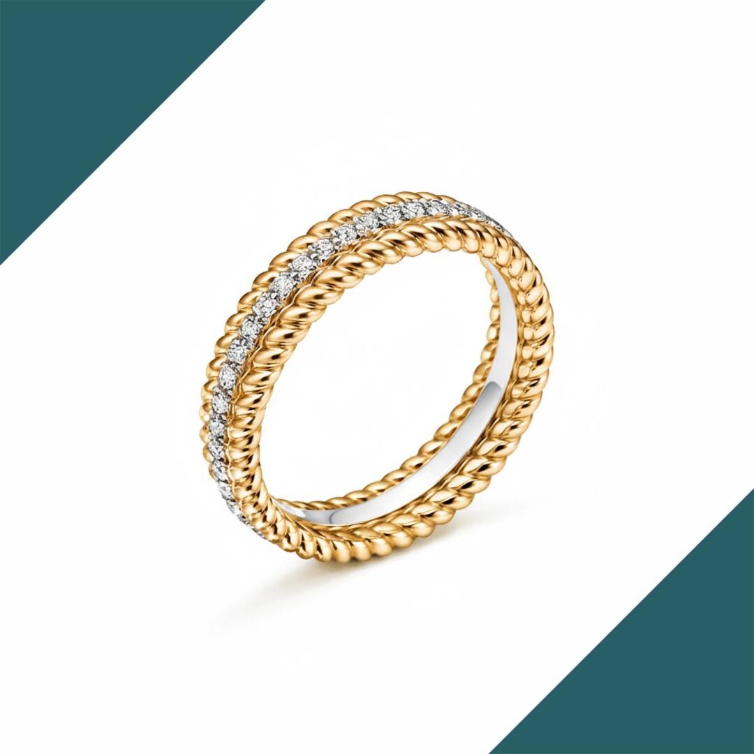 Diamond Ring Rope Rope Two-row Ring in 18kgold With Round Brilliant Labgrown Diamonds ...