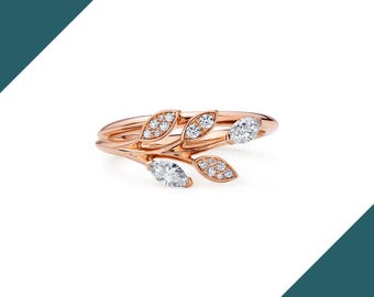 Pierścionek zaręczynowy Victoria Lab Grown Diamond Vine Ring ze złota 18k z okrągłym brylantem i markizą z diamentami dla niej