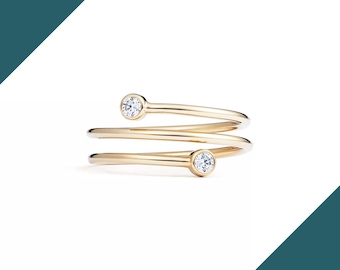 Pierścionek zaręczynowy Peretti Lab Grown Diamond Hoop z dwoma okrągłymi brylantami, nowoczesna, prosta obrączka ślubna