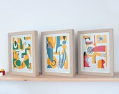 Pack 2 / Screenprint handmade A5 / Pack of 3 / Yellow - red - green - blue - black / Sunday at the amusement park