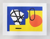 Screenprint handmade original blue - yellow -orange - black  / Iceberg minimal