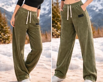 Women Retro Corduroy Pants, Vintage Soft Corduroy Trousers, High Waist Casual Cotton Pants, Y2K Women Trousers, High Waist Wide Leg Pants
