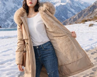 Luxury Quilted Puffer Jacket, Warm Drawstring Parka Jacket, Casual Outerwear Parka with Pockets, Padded Long Coat