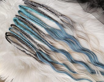 Dreadlocks Dreadlocks verde mare grigio Uncinetto Set completo Doppie estremità Estensioni singole Riutilizzabili Blu navy