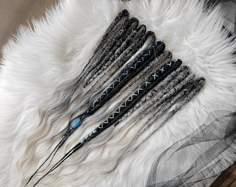 Dreads Trecce Boho Dreadlocks Uncinetto Set Completo Doppie Estremità Estremità Singola Ricci Ondulati Grigio Blu Cenere Nero