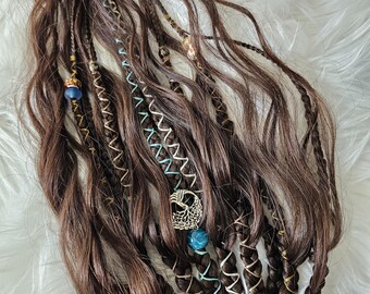 Braided Ponytail Extension Chocolate Brown | Curly Ponytail with Beads | Boho Hairpiece | 50cm Synthetic Hair Festival & Wedding Hairpiece