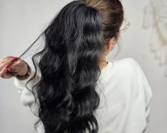 Coda di cavallo con clip, coda di cavallo nera con dreadlocks