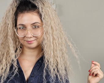 Coda di cavallo con clip afro Coda di cavallo allungabile Coda di cavallo boho a spina di pesce Ricci lunghi biondi ombre