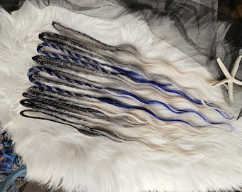 Dreadlocks con trecce, stile boho, ondulati, all'uncinetto, set completo, doppie punte, estremità singole, extension riutilizzabili, blu navy, grigio mare, nero