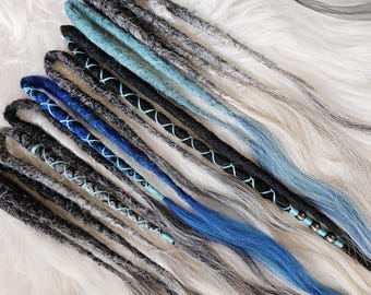 Dreads Trecce Boho Dreadlocks Uncinetto Set Completo Doppio Grigio Blu Mare