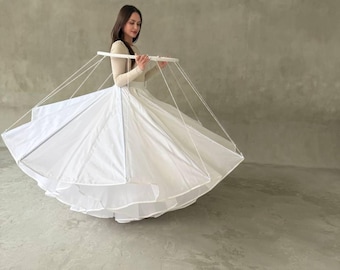 White Ball Hoop Skirt, Flower Skirt Costume, Foldable Circle Performance Skirt with Ring Control, Avant Garde Dance and Stage Outfit