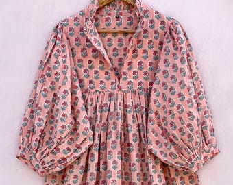 blossom booty print long dress - v neckline women dress - 3/4th sleeve with button maxi dress
