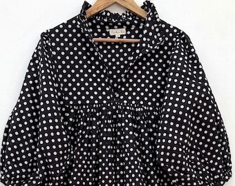 black polka dot print maxi dress / v neckline dress / 3/4th sleeve with button maxi dress