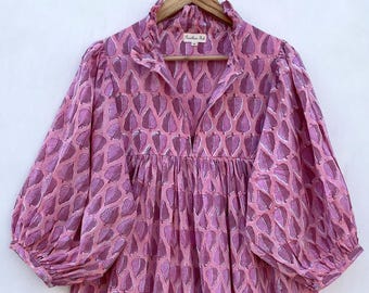 summer pink leaves maxi dress - v neckline dress - 3/4th sleeve with button boho dress