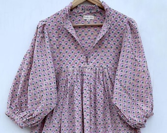 Indian printed maxi dress - v neckline dress - 3/4th sleeve with button women maxi dress