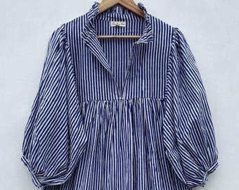 summer striped pattern maxi dress - v neckline maxi - 3/4th sleeve with button long maxi dress