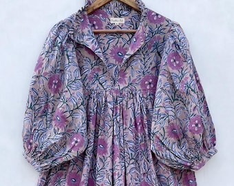 Indian print maxi dress - v neckline women wear dress - 3/4th sleeve with button long dress