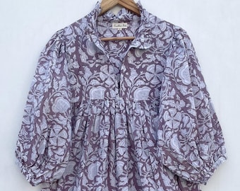 hand block printed maxi dress / v neckline summer maxi dress / 3/4th sleeve with button dress