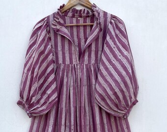 border printed long maxi dress / v neckline / 3/4th sleeve with button maxi dress