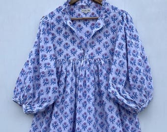 light printed cotton maxi dress - v neckline - 3/4th sleeve with button dress