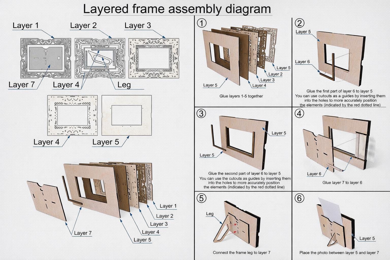 Two Layered Frame Handcrafted Layered Wood Picture Frame, Ornate Laser Cut Photo Frame ...