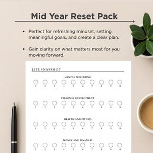 Mid Year Reset Planner Pack | Reflection Workbook | SMART Goals Planner