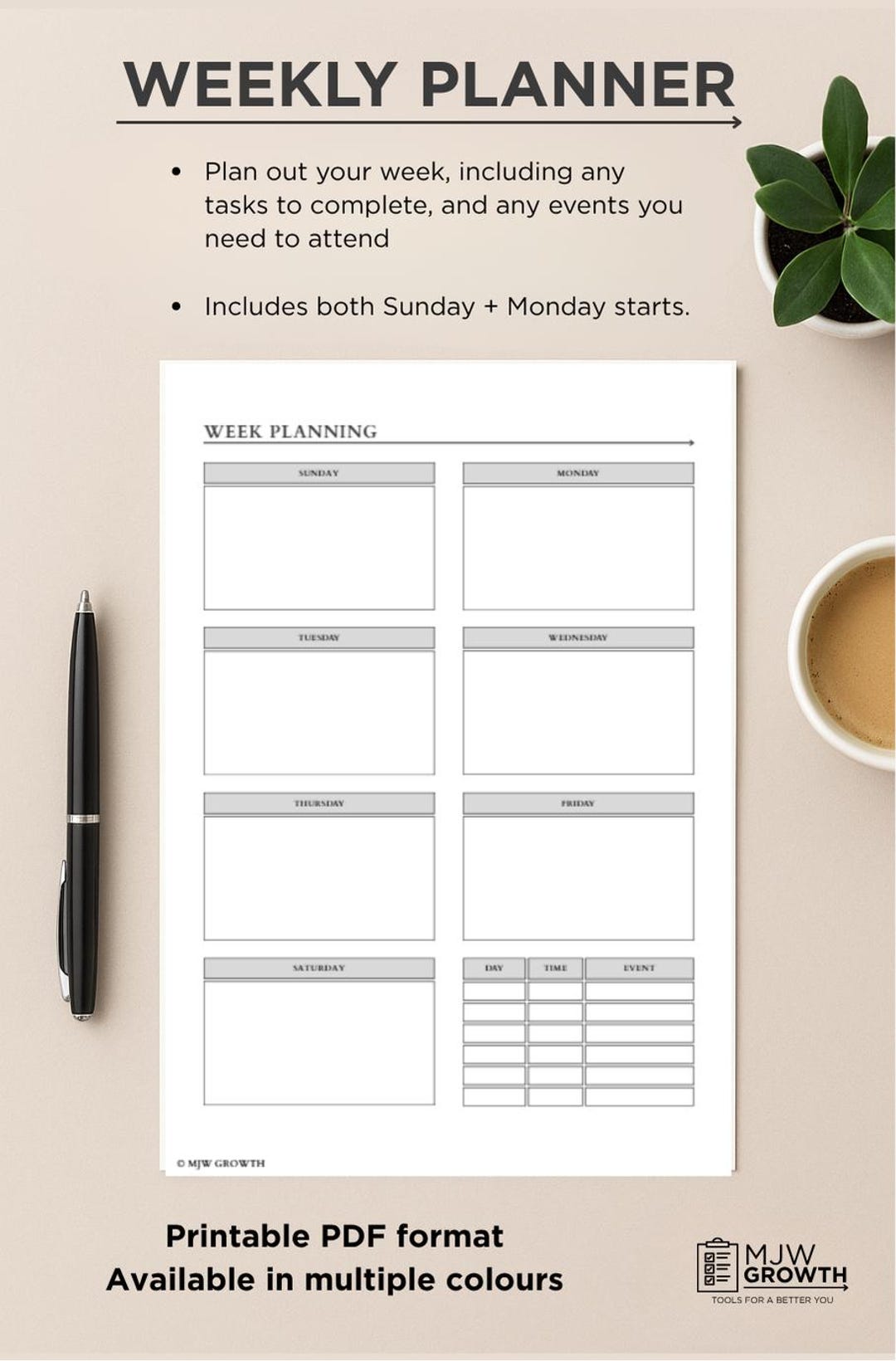 Minimalist Weekly Planner | Productivity & Schedule PDF Organiser - Etsy