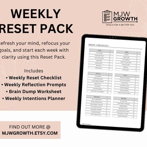 Weekly Reset Planner Pack | Weekly Reflection and Intentions image 3