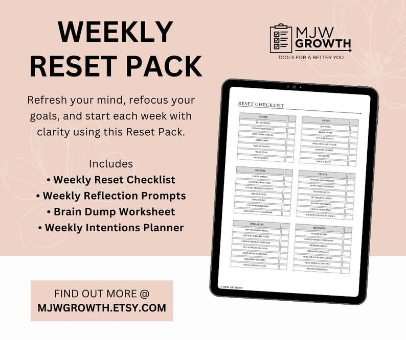 Weekly Reset Planner Pack | Weekly Reflection and Intentions image 3