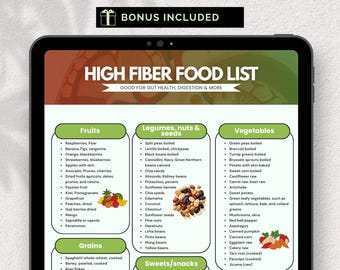 High Fiber Food Chart A4 Printable | Fiber-Rich Diet Guide PDF + Weekly Grocery List