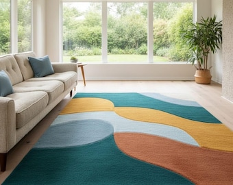 Hand Tufted Wool Area Rug – Modern Abstract Geometric Design