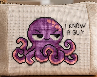 Patrón de punto de cruz de pulpo sarcástico - Diseño de bordado "Conozco a un chico", bordado de pulpo divertido - Descarga digital