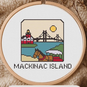 Mini Michigan Mackinac Island Cross Stitch Pattern - Minimal USA State Travel - Small Cross Stitch Instant Download PDF