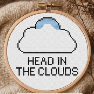 Head In The Clouds Cross Stitch Pattern, Cloud PDF, Dreamer Gift, Programmer Gift or Software Developer Gift, Pattern Keeper