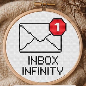 Modèle de point de croix « Boîte de réception infinie », icône e-mail (PDF), cadeau humoristique pour le bureau, carnet de modèles