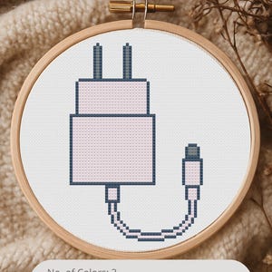 Modèle de point de croix pour chargeur de téléphone, accessoire technologique (PDF), diagramme moderne à réaliser soi-même pour le bureau, carnet de modèles