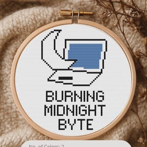 Burning Midnight Byte Cross Stitch Pattern, Computer Monitor PDF, Programmer Gift, Pattern Keeper