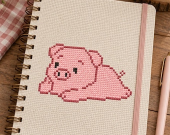 Patrón de punto de cruz de mini cerdito para principiantes, diseño de bordado estilo granja en PDF, regalo de San Valentín, gráfico de bordado de cerdito, descarga instantánea.