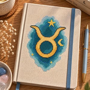 Kruissteekpatroon voor het sterrenbeeld Stier, horoscoop in PDF-formaat, cadeau voor astrologieliefhebbers, borduurontwerp voor Stier, horoscoopoverzicht, patroonhouder