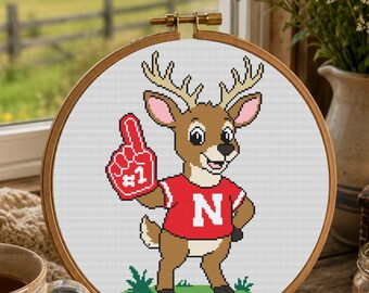 Nebraska Deer Cross Stitch Pattern, Nebraska State PDF, Beginner Wildlife Pattern, Funny Sports Fan Gift, Cute Deer Stitch, Pattern Keeper