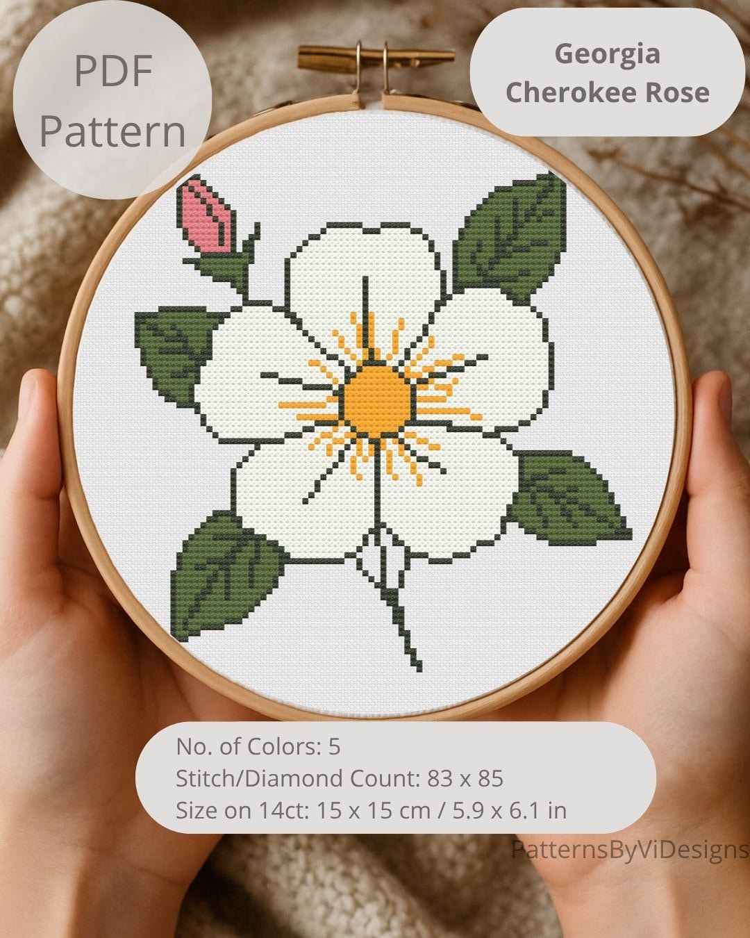 Mini Georgia Cherokee Rose Cross Stitch Pattern - US State Flowers ...