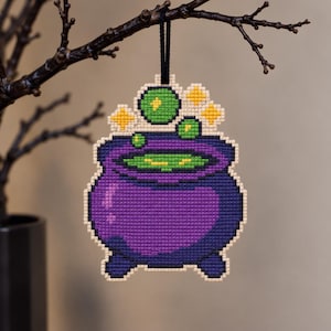 Bubbling Cauldron Cross Stitch Pattern, Halloween Witch PDF, Witchy Decor Gift, Pattern Keeper