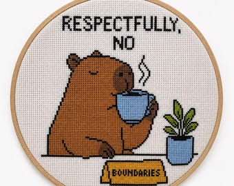 Respectfully No Capybara Cross Stitch Pattern, Life & Office Boundaries PDF, Introvert Gift, Sarcastic Sewing Kit, Pattern Keeper