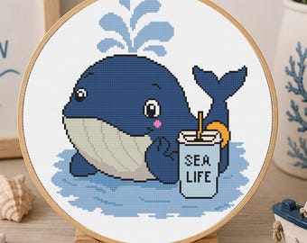 Connecticut Whale Cross Stitch Pattern, Connecticut State Animal PDF, Beginner Whale Pattern, Ocean Lover Gift, Pattern Keeper